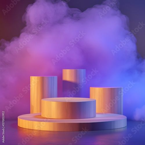 Wooden tube product holder with smoke background. 