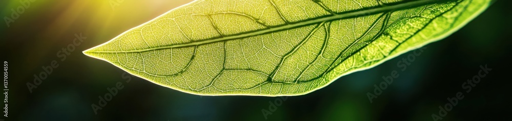 Fototapeta premium Translucent green leaf revealing delicate veins under a radiant sunlight