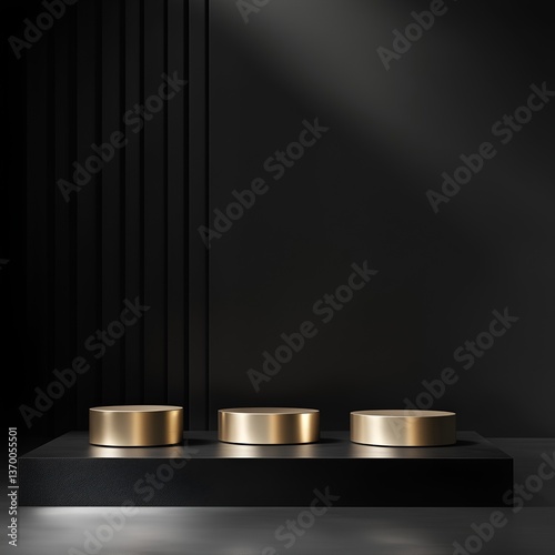 Gold colored tube shaped product stand. suitable for product promotion
