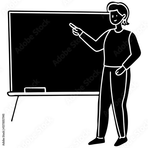 A silhouette of a student standing in front of a chalkboard, giving a presentation to classmates