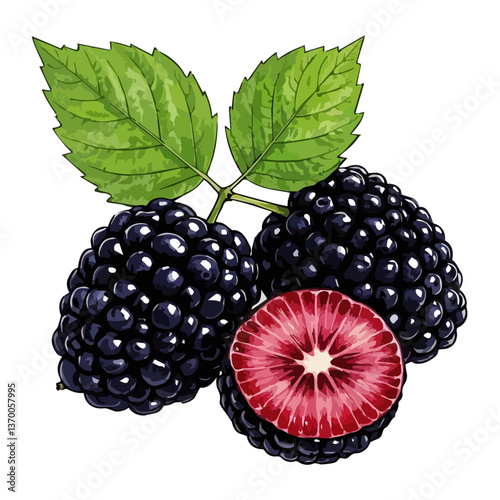 Hand drawn vector illustration of fruits with branches and leaves. Fruit packaging material, organic, fresh and healthy.