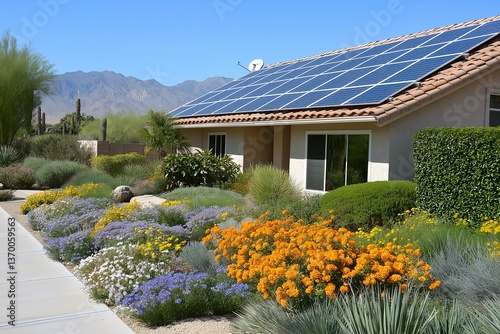 Modern Solar Panels on Yuma Arizona Home Under Clear Blue Sky, Renewable Energy, Sustainable Living, Residential Solar Power, Clean Energy Technology, Eco-Friendly Housing, Solar Panel Installation