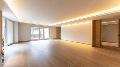 Modern Empty Apartment Living Room, Bright Interior, Spacious