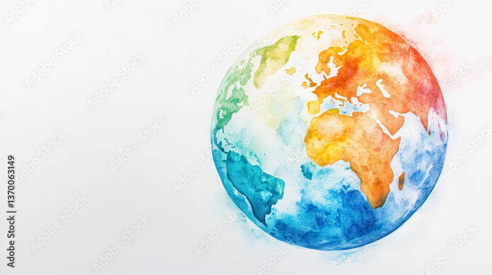Obraz premium Watercolor hand painted planet Earth isolated on white background. Symbol of life,Environmental problems and environmental protection ecology,Hand drawn Globe watercolour paint,Earth Day.