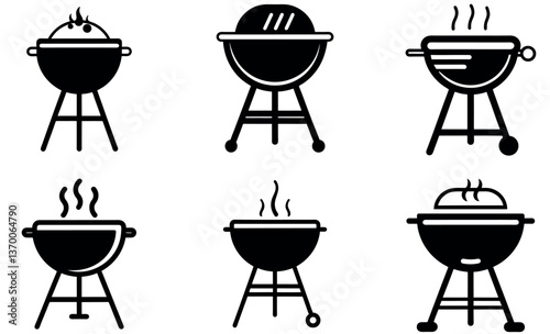  Simple Black and White Barbecue Grill Icons set design