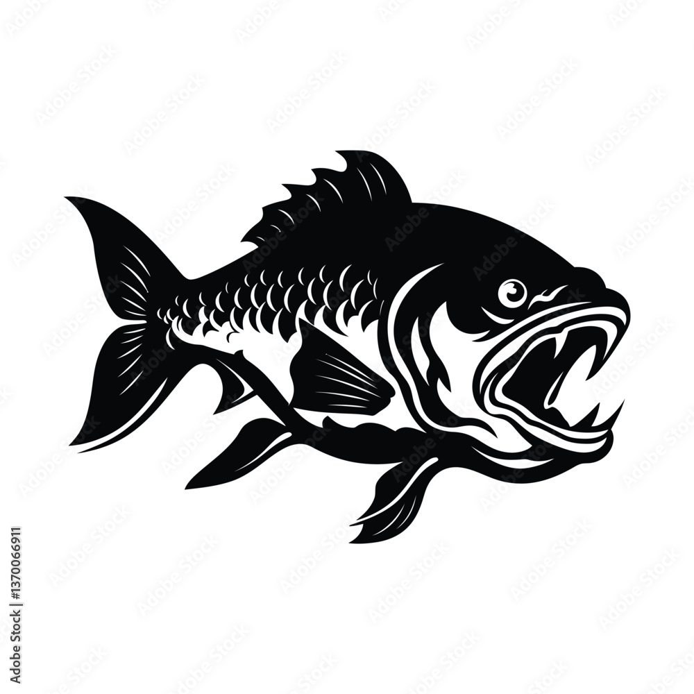 Piranha silhouette clipart on a white background Piranha silhouette clipart on a white background