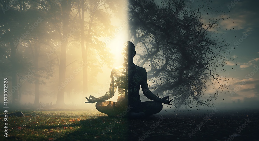 Fototapeta premium Calm vs Chaos Mental Health Meditation Mental health Bipolar