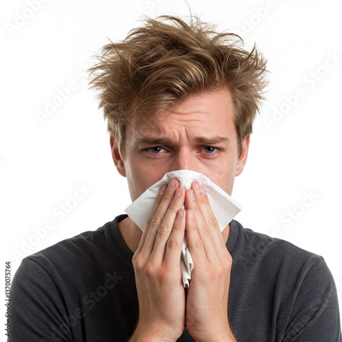 Eine Person, die sich die Nase putzt