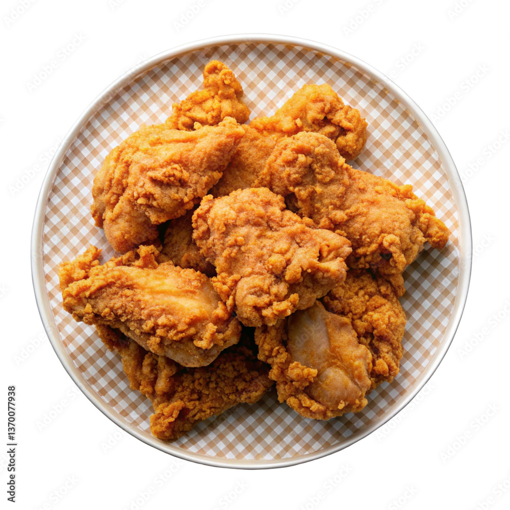 Fried chicken in plate isolated on transparent background
Fried chicken in plate isolated on transparent background