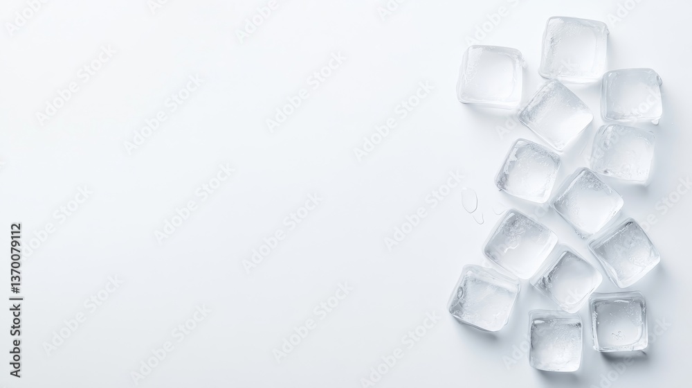 Fototapeta premium Ice Cubes on White Background with Minimalistic Composition