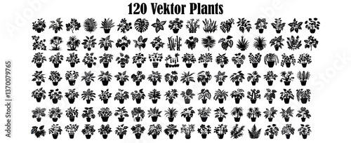 120 vector plants collection in black and white style