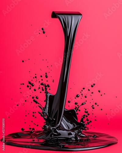 Dynamic Black Paint Splash on Vibrant Red Background - Creative Abstract Art