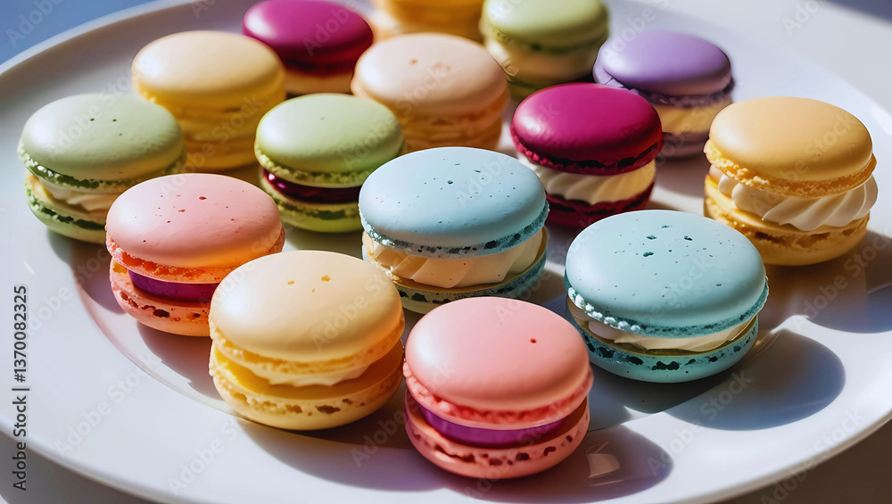 Fototapeta premium A colorful assortment of macarons on a wooden table