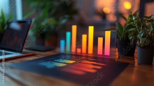 Visualizing data through vibrant charts in a modern workspace during evening hours
