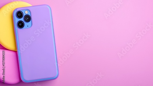 Modern Smartphone with Lilac Case on Vibrant Pink Background: Minimalist Tech Aesthetic