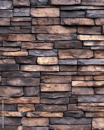 Textured Stone Wall Background with Stacked Brown and Gray Bricks
