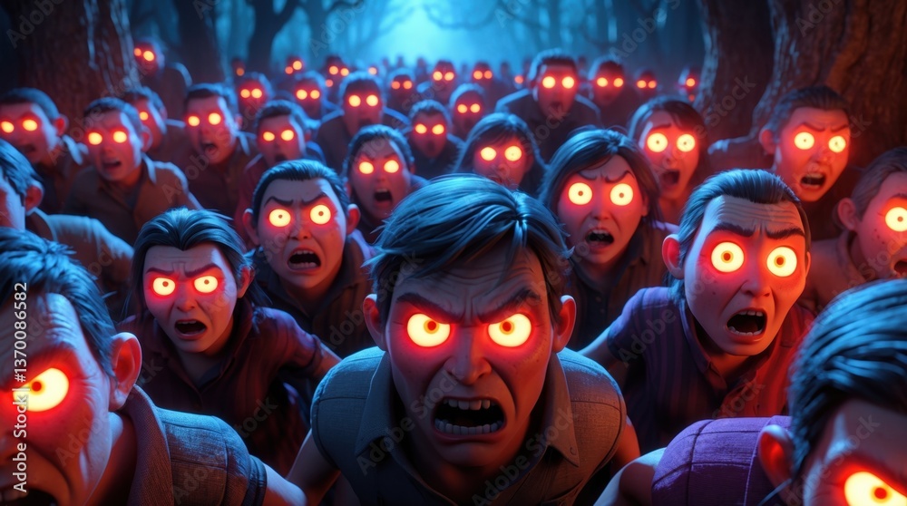 Obraz premium Ghoulish Halloween Crowd with Sinister Glow Background