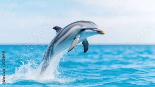Dolphin leaping in azure ocean