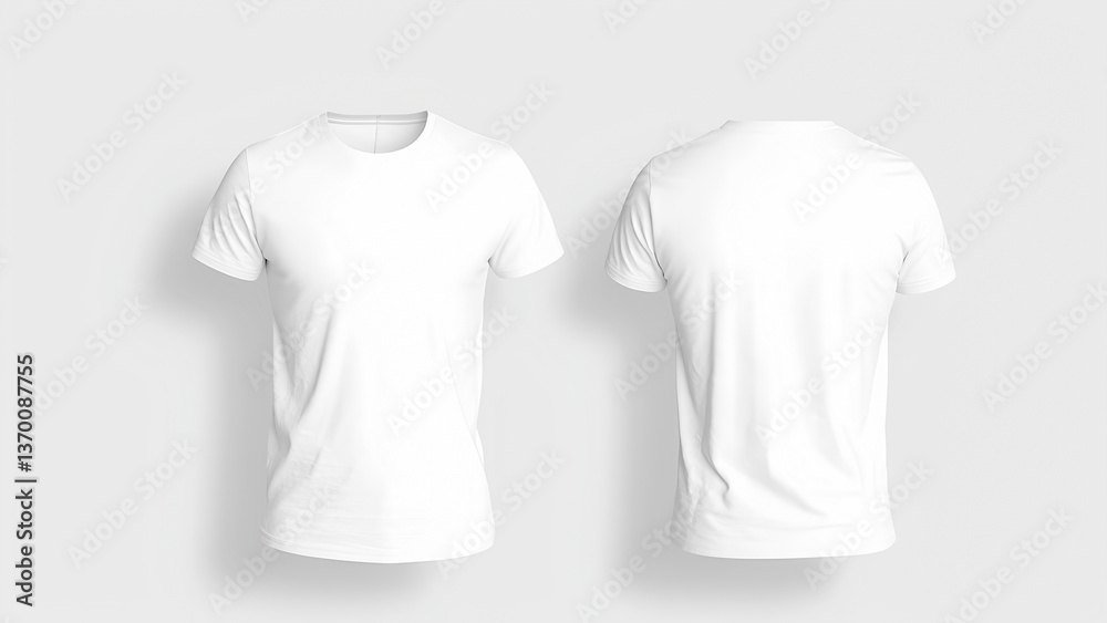 Plain white t-shirts front and back on light background Plain white t-shirts front and back on light background