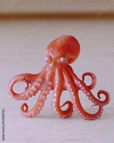 Elegant Red Octopus Figurine on Minimalist Background Capturing Oceanic Charm