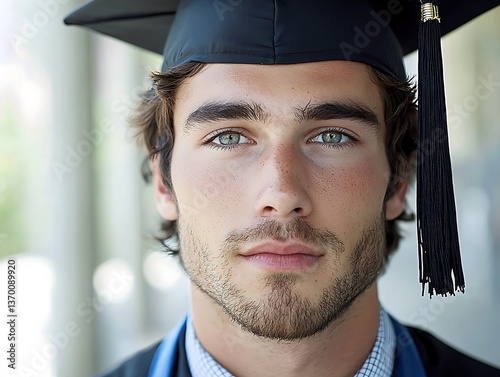 Graduate portrait with serious expression.