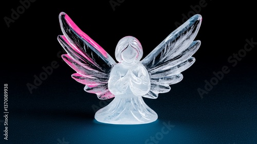 Glass Angel Figurine with Wings on Dark Background: Ethereal and Elegant Decor Element