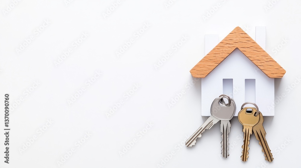 Keys on Wooden House Model Symbolizing Home Ownership and Security Keys on Wooden House Model Symbolizing Home Ownership and Security