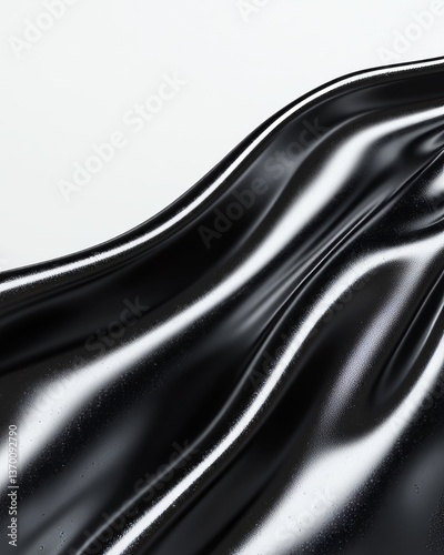Abstract Black Silk Fabric with Shiny Waves and Fluid Motion in Minimalist Composition