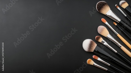 Professional Makeup Brushes Arranged on a Dark Background