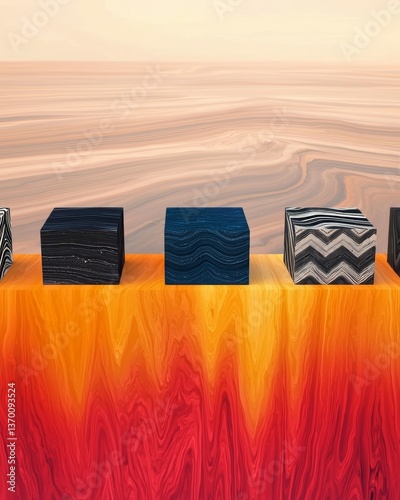 Abstract Art: Geometric Patterns on Vibrant Textured Surface with Warm Tones in Modern Design