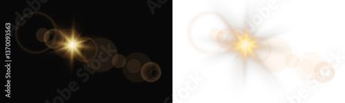 Realistic Sun Flare PNG – Bright Lens Reflection with Warm Golden Shine and Optical Glow