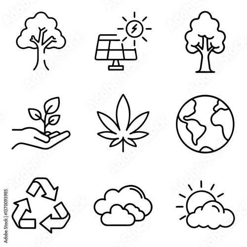 Eco-Friendly Icons in Minimalist Style for Sustainability Themes  