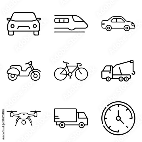 Various modes of transportation in minimalist line art style  