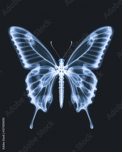 X-Ray Image of a Butterfly Highlighting Intricate Wing Patterns and Delicate Structures
