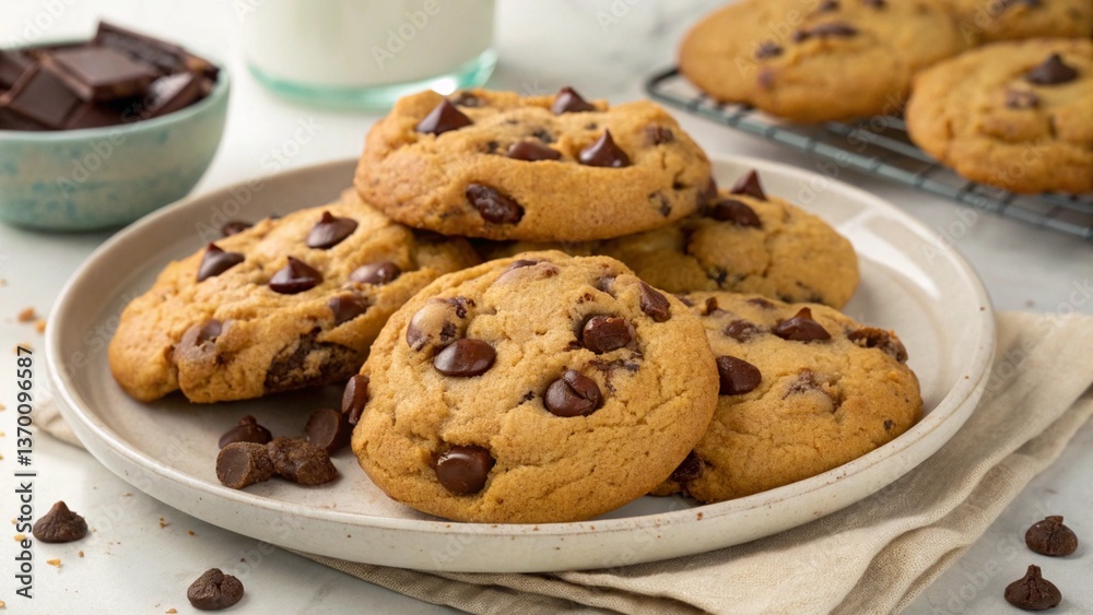 chocolate chip cookies on plates chocolate chip cookies on plates