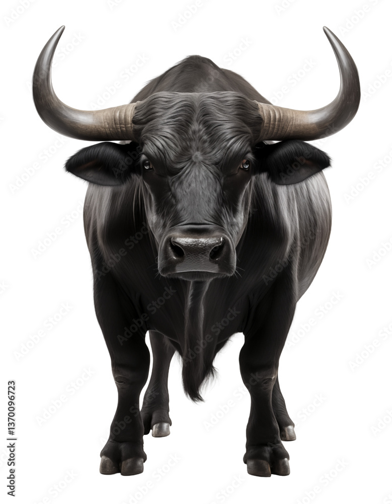 Naklejka premium Black bull isolated on transparent background. Generative ai