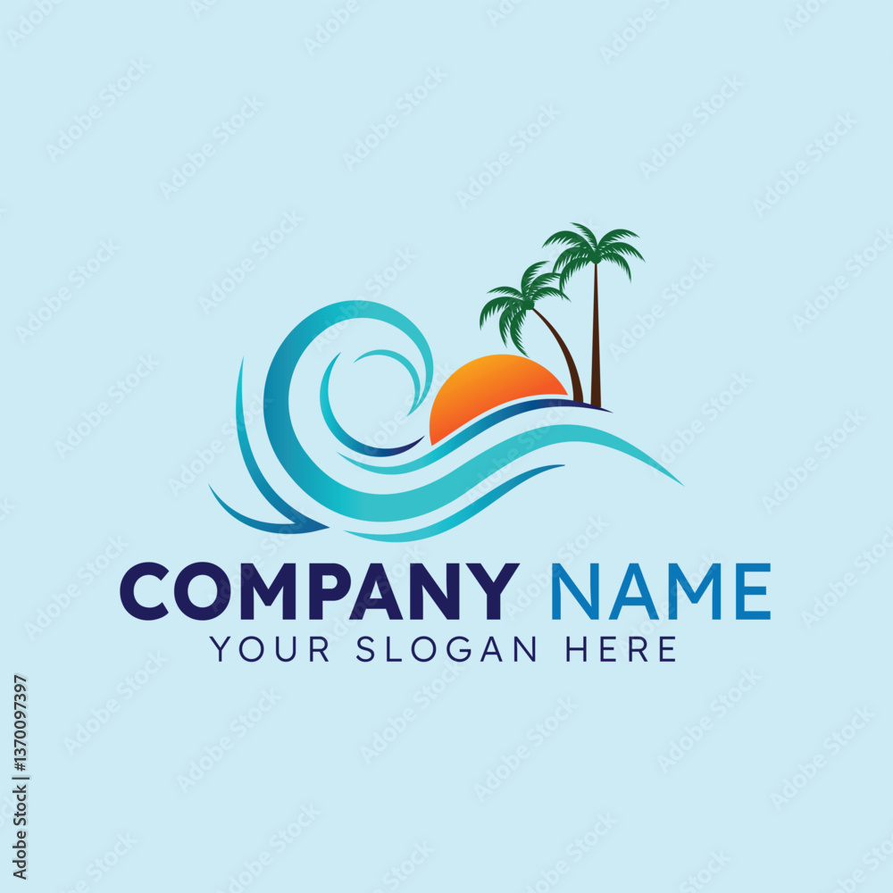 Fototapeta premium Blue Sea water Logo vector template with sea waves.