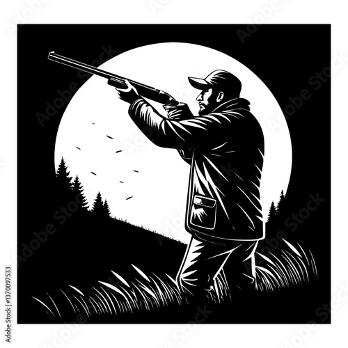 Trap Shooting Athlete Aiming Shotgun – Clay Target Sports Illustration
