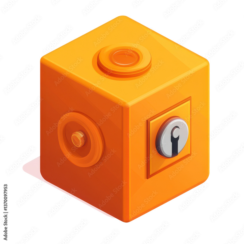 Isometric Orange Safe Illustration on White Background Isometric Orange Safe Illustration on White Background