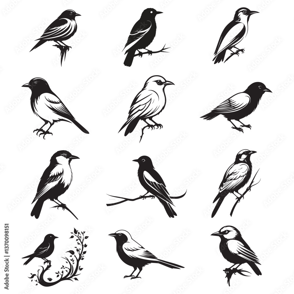 Bird silhouette vector set with various flying species Bird silhouette vector set with various flying species