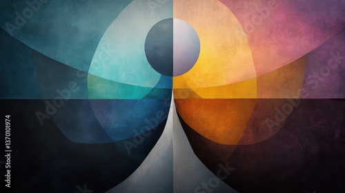 Geometric shapes flowing out of a meditative figure, representing energy and balance