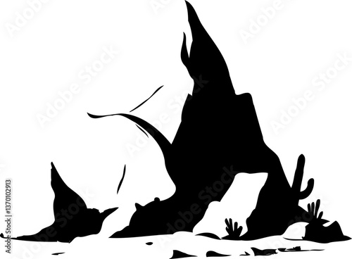 Monochromatic Desert Silhouette Landscape Artwork