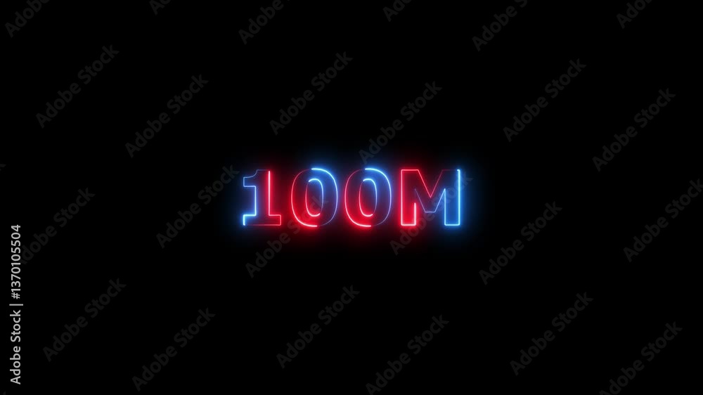 100m followers neon glowing text animation with social media growth celebration in 4k video 100m followers neon glowing text animation with social media growth celebration in 4k video