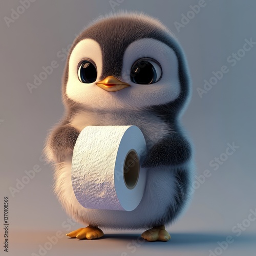 Cute penguin holding a toilet paper roll