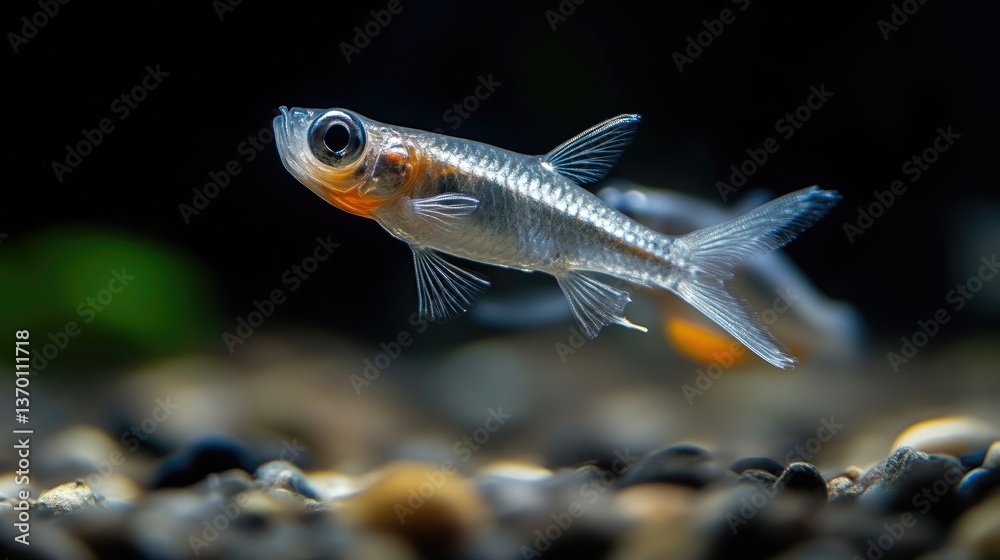 Fototapeta premium Small, translucent fish swimming in an aquarium