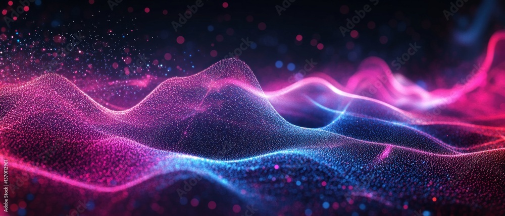 Obraz premium Abstract digital background with bright waves and particles. Ideal for futuristic designs, scientific presentations, technology blogs.
