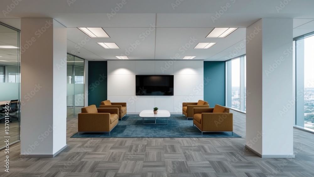 Fototapeta premium Modern living room with white furniture and sleek interior design