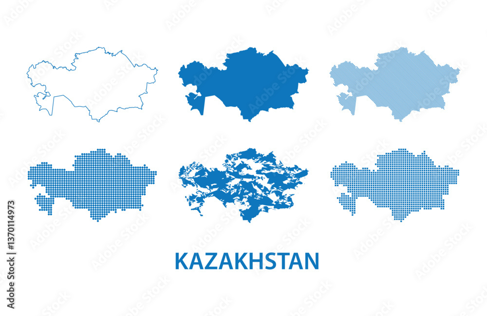 map of Republic of Kazakhstan - vector set of silhouettes in different patterns