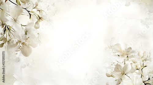 Beautiful white flowers on branches against a soft neutral background
