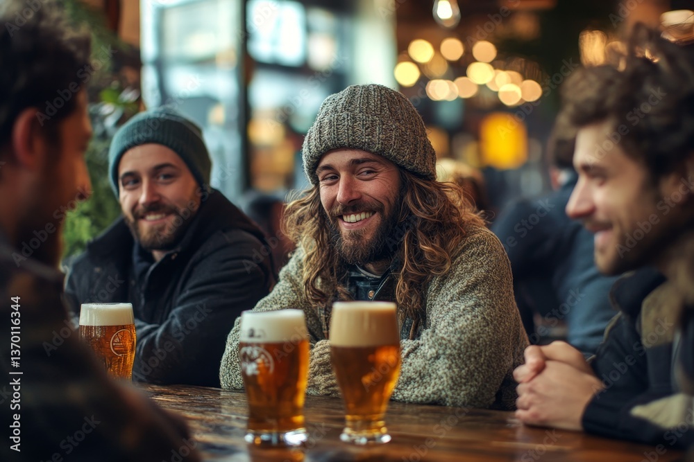 Group of people drinking beer at brewery pub restaurant - Happy friends enjoying happy hour sitting at bar table - Closeup image of brew glasses - Food and beverage lifestyle Group of people drinking beer at brewery pub restaurant - Happy friends enjoying happy hour sitting at bar table - Closeup image of brew glasses - Food and beverage lifestyle